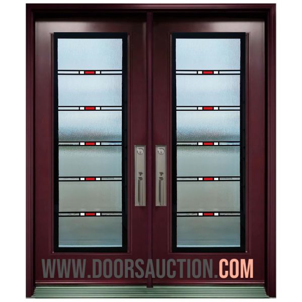 Steel Double Door Full glass 6p hybrid Dark Red Woodbridge