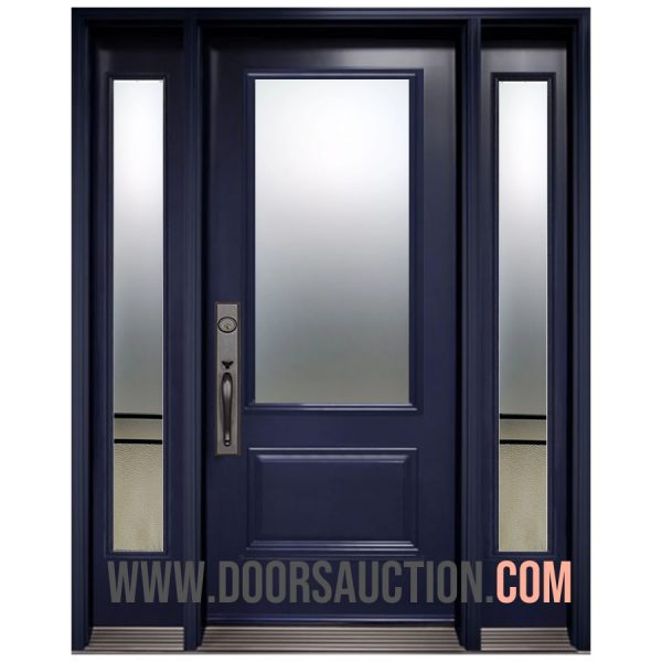 Single steel Door - 3 quarter Panel with 2 Full Sidelites URBAN LIGHT Blue Milton