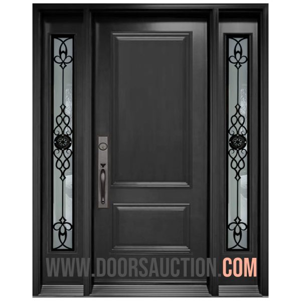 Steel Single Solid Door with 2 Sidelites GOTICO Dark Gray Scarborough