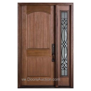 Fiberglass door Mahogany Grain Rustic Blackburn Wrought iron