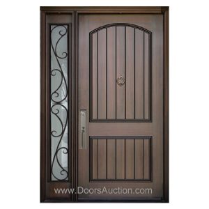 Fiberglass door- Mahogany Grain Rustic Bristol Wrought Iron glass