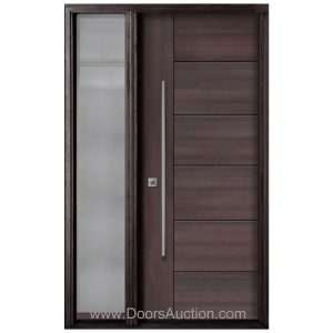 Single Entry Fiberglass door plus one sidelite – Mahogany Modern door with full panel Glass