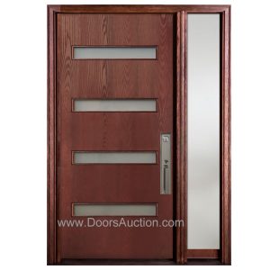 Exterior Fiberglass single door with 4 glass bar panels plus one sidelite 