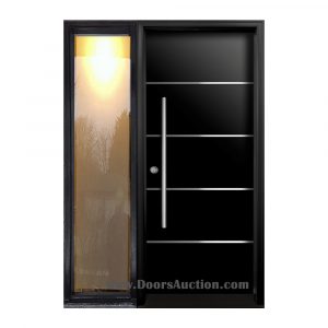 Single Modern door with one sidelite stainless bar Light