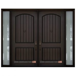 Double Mahogany door Rustics panels with 2 sidelites