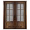 Fiberglass double door Mahogany Grain (FG-6L) Flush Glazed panel with 12 lites Brown