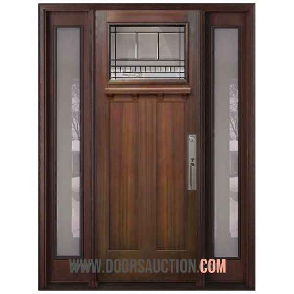 single Fiberglass door Sandblasted Glass with two full sidelites