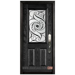 Single Fiberglass door OAK Grain 3PA - Black Port Union