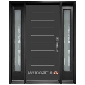 Single Mundo Modern Door - with 2 Sidelite - Gray