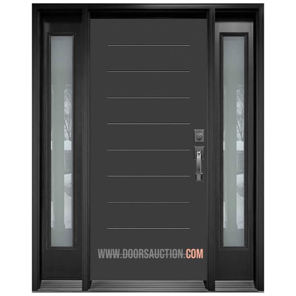 Single Mundo Modern Door - with 2 Sidelite - Gray