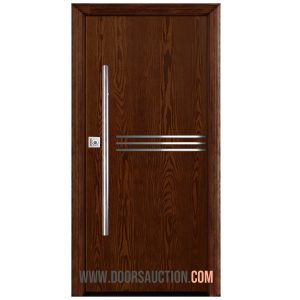 Single Fiberglass Modern door - Flush Oak grain single modern door - Venus3 Brown