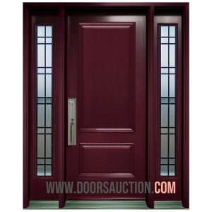 Steel Single Solid Door with 2 Sidelite Dark Red - Selene Hybrid Woodbridge