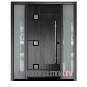 Mahogany Single Fiberglass door with 2 sidelites- Black Swan Toronto