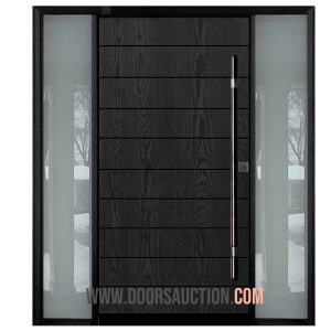 Fiberglass Modern single Door with 2 sidelites Oak grain Sydney Gray Toronto