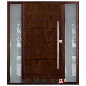 Fiberglass Modern single Door with 2 sidelites Oak grain Sydney Dark Walnut Mississauga