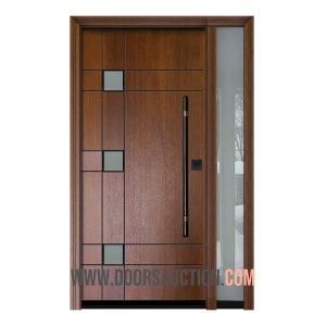 Mahogany Single Fiberglass door with 2 sidelites - Black Swan Walnut Brampton