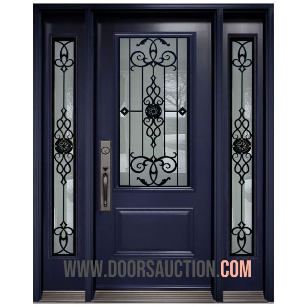 Single Steel Door - 3 quarter Panel with 2 Full Sidelites GOTICO Blue Richmond Hill