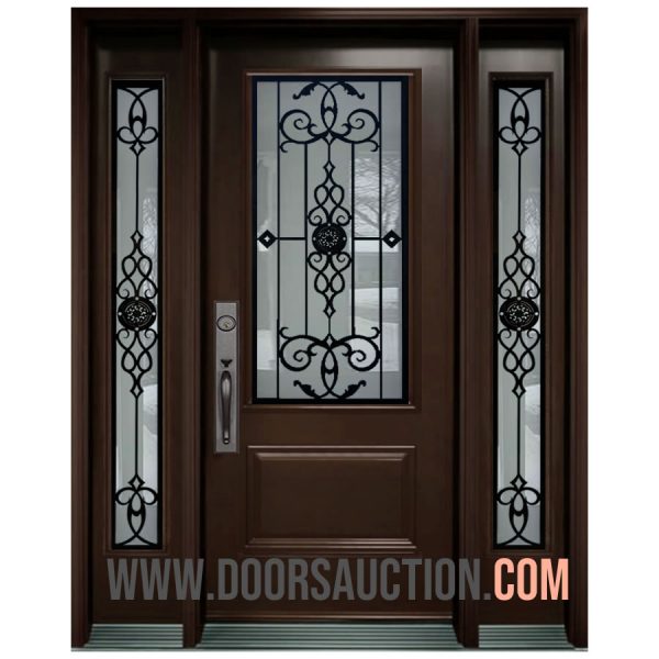 Steel Single Door - 3 quarter Panel with 2 Full Sidelites GOTICO Brown Ottawa