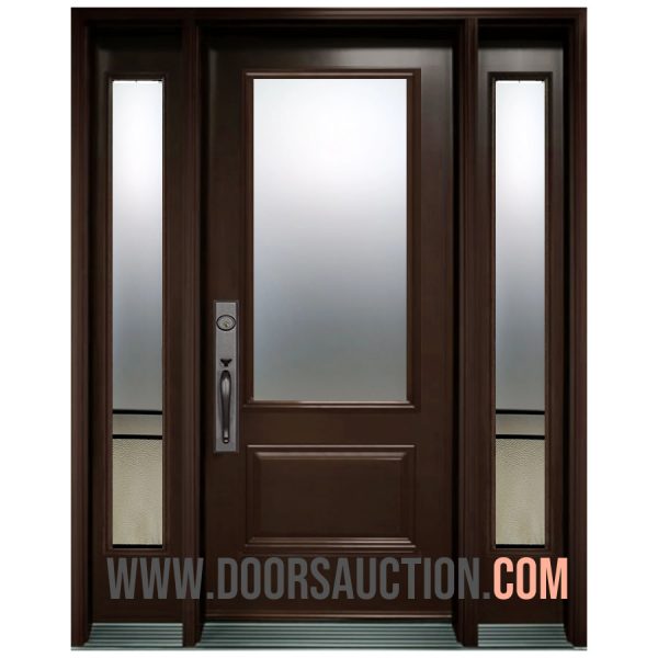 Single steel Door - 3 quarter Panel with 2 Full Sidelites URBAN LIGHT Dark Brown Oakville
