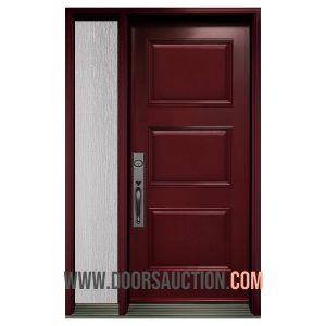 Steel 3 panels Single door with One sidelite Sydney Rain glass Burgundy Hamilton