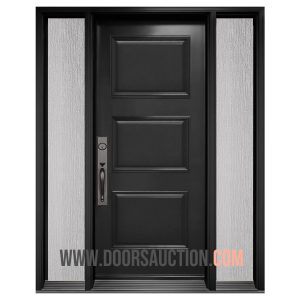 Steel 3 panels Single door with 2 sidelites Rain G lass Dark Gray Hamilton