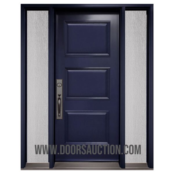Steel 3 panels Single door with 2 sidelites Rain Glass Blue Ottawa