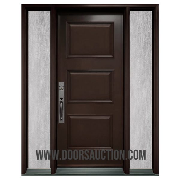Steel 3 panels Single door with 2 sidelites Rain Glass Dark Brown Richmond Hill