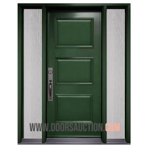 Steel 3 panels Single door with 2 sidelites Rain Glass Green Ajax
