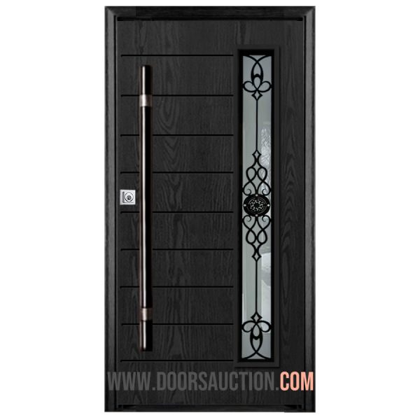 Fiberglass Oak grain single modern door - Jupiter Grooves Dark Gray GOTICO Brampton