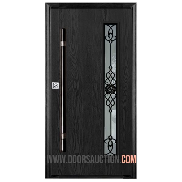 Fiberglass Oak grain single modern door - Jupiter Grooves Dark Gray GOTICO Mississauga