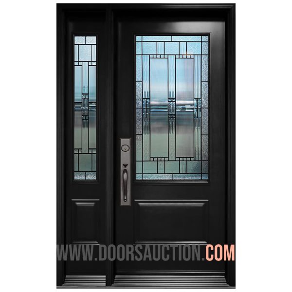 Single steel Door - One Sidelite 3 Quarter - Black Aurora