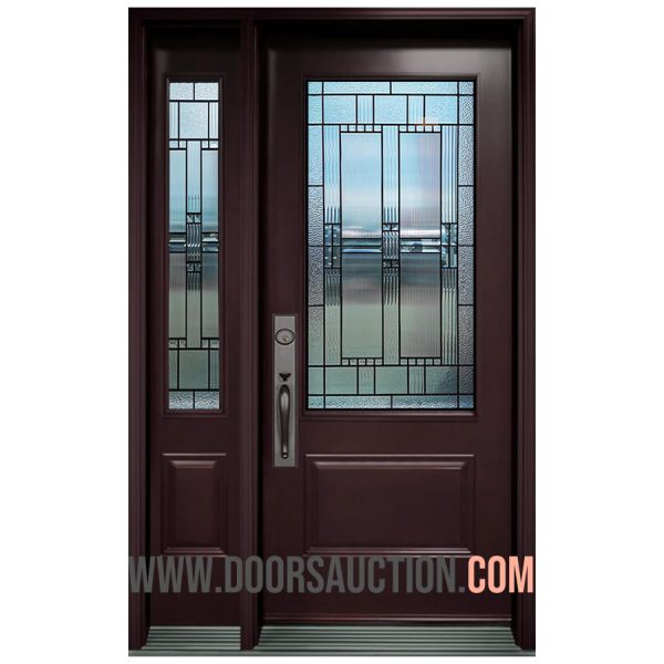 Single steel Door - One Sidelite Nettilling 3 Quarter - Brown Oakville