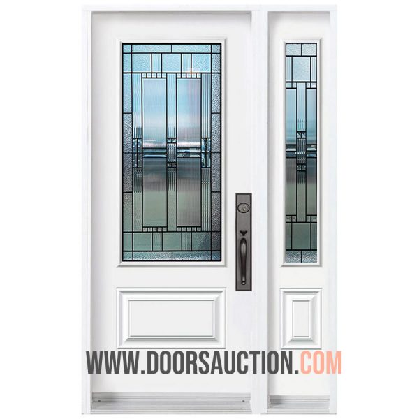 Single steel Door - One Sidelite Nettilling 3 Quarter - White Woodbridge