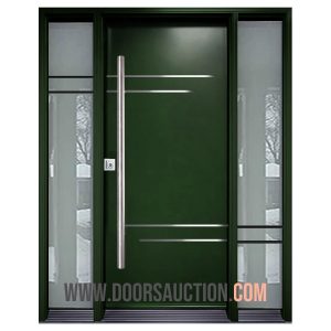Single Modern door two sidelites Satina Green Woodbridge
