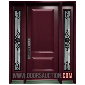 Steel Single Solid Door with 2 Sidelites GOTICO Burgundy Oakville