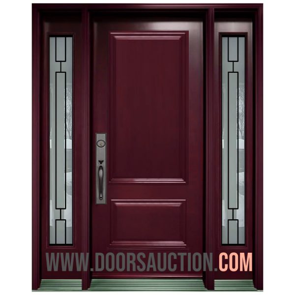 V-Zen Steel Single Solid Door with 2 Sidelite - Dark Burgundy Scarborough
