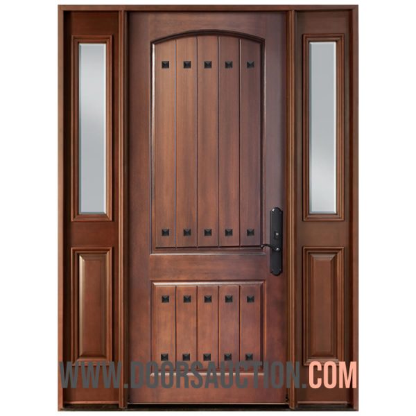 Mahogany Fiberglass door Single with two Sidelite Brampton