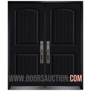 Steel Double Door with 2 Sidelites 2 panel Planked Camber Top Black Toronto
