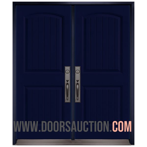 Steel Double Door with 2 Sidelites 2 panel Planked Camber Top Blue Vaughan