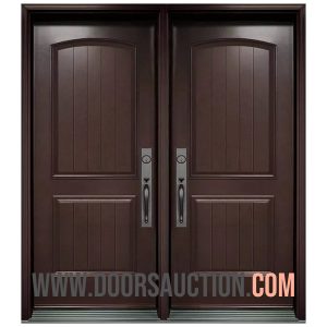 Steel Double Door with 2 Sidelites 2 panel Planked Camber Top Brown Markham