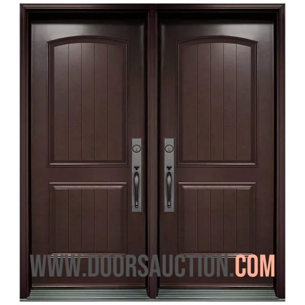 Steel Double Door with 2 Sidelites 2 panel Planked Camber Top Brown Markham