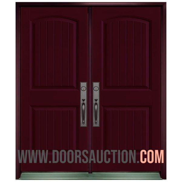 Steel Double Door with 2 Sidelites 2 panel Planked Camber Top Burgundy Mississauga