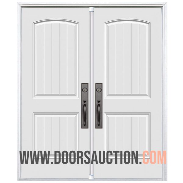 Steel Double Door with 2 Sidelites 2 panel Planked Camber Top White Brampton